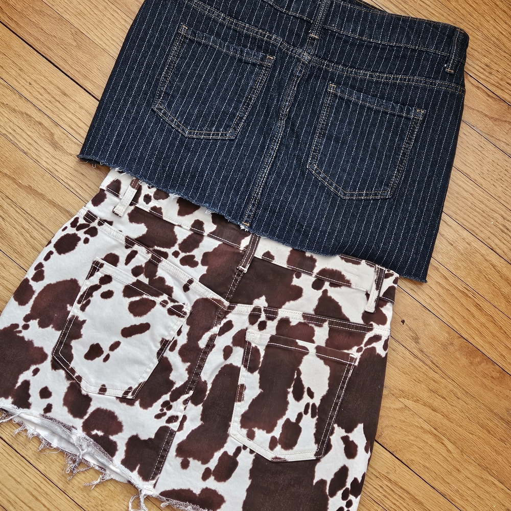 No Boundaries Denim Pinstripe & Cow Print Mini Skirts-2 SKIRTS Size S